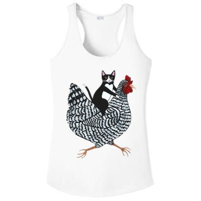 Tuxedo Cat Riding Chicken Funny Ladies PosiCharge Competitor Racerback Tank