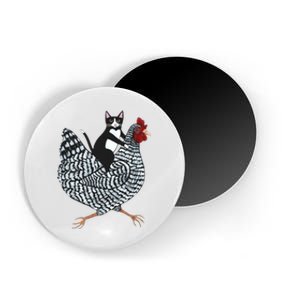 Tuxedo Cat Riding Chicken Funny Magnet