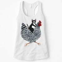 Tuxedo Cat Riding Chicken Funny Womens Tank Top