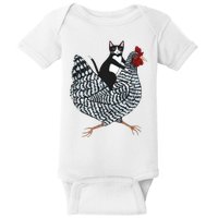 Tuxedo Cat Riding Chicken Funny Baby Bodysuit