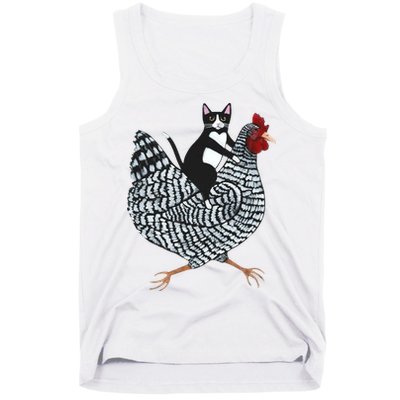 Tuxedo Cat Riding Chicken Funny Tank Top