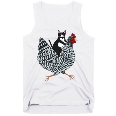 Tuxedo Cat Riding Chicken Funny Tank Top