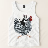 Tuxedo Cat Riding Chicken Funny Tank Top