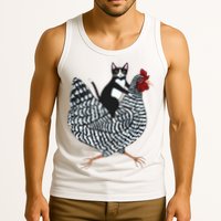 Tuxedo Cat Riding Chicken Funny Tank Top