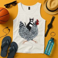 Tuxedo Cat Riding Chicken Funny Tank Top