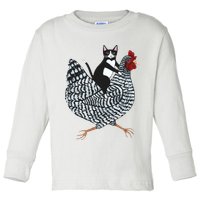 Tuxedo Cat Riding Chicken Funny Toddler Long Sleeve Shirt