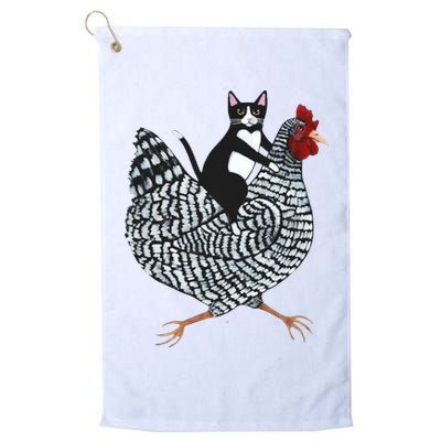 Tuxedo Cat Riding Chicken Funny Golf Towel