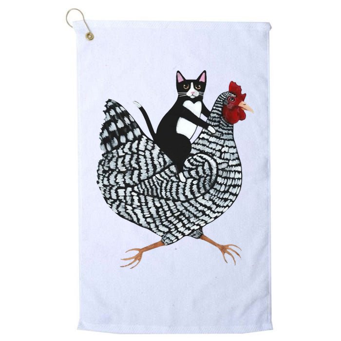Tuxedo Cat Riding Chicken Funny Golf Towel