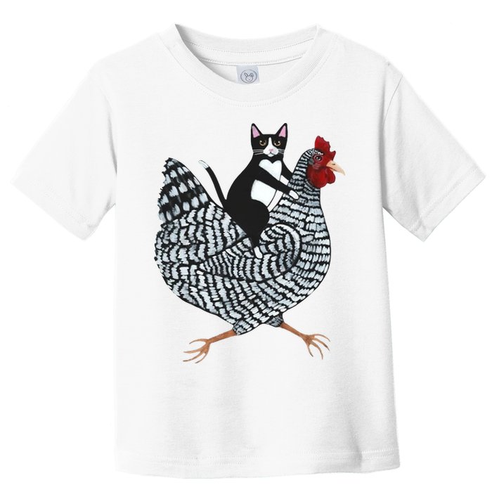 Tuxedo Cat Riding Chicken Funny Toddler T-Shirt