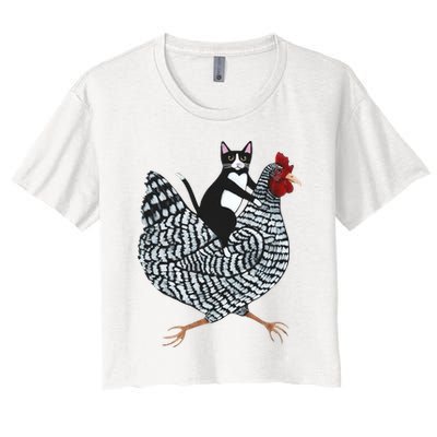 Tuxedo Cat Riding Chicken Funny Crop Top