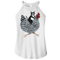 Tuxedo Cat Riding Chicken Funny Women's Perfect Tri Rocker Tank