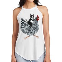 Tuxedo Cat Riding Chicken Funny Women's Perfect Tri Rocker Tank