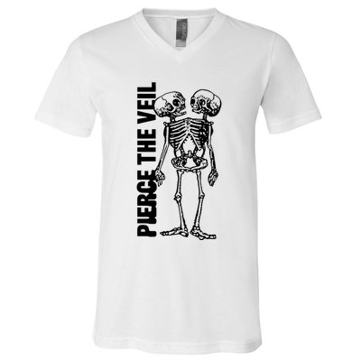 Tan Conjoined Skeleton V-Neck T-Shirt