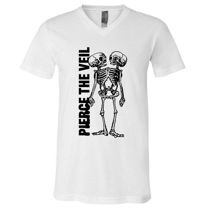 Tan Conjoined Skeleton V-Neck T-Shirt