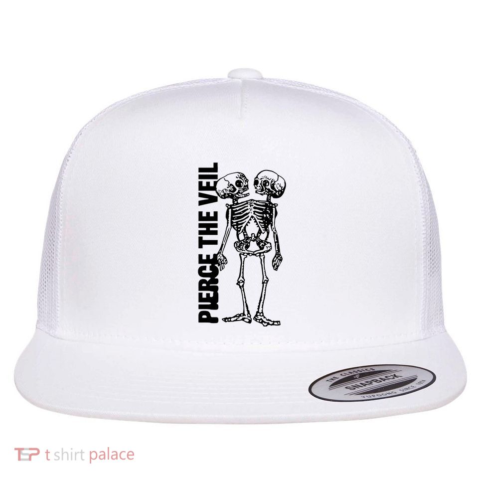 Tan Conjoined Skeleton Flat Bill Trucker Hat