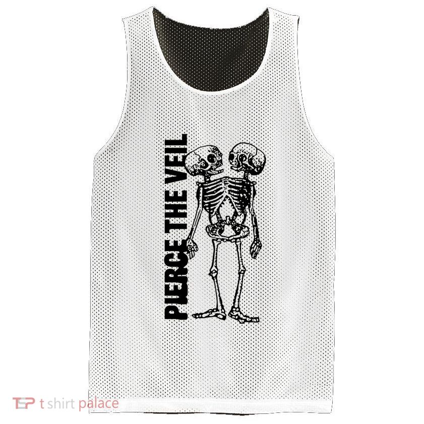 Tan Conjoined Skeleton Mesh Reversible Basketball Jersey Tank