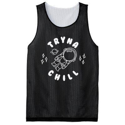 Tryna Chill Space Astronaut Star Planet Mesh Reversible Basketball Jersey Tank