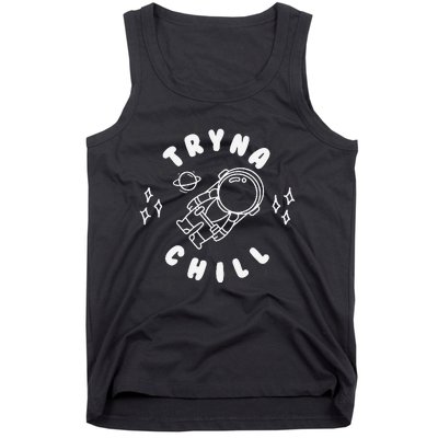 Tryna Chill Space Astronaut Star Planet Tank Top