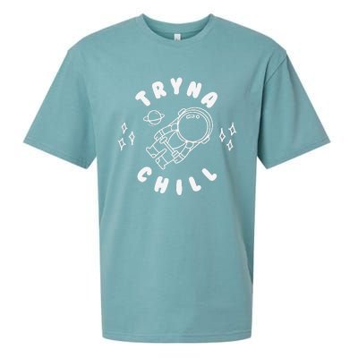 Tryna Chill Space Astronaut Star Planet Sueded Cloud Jersey T-Shirt