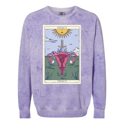 Tarot Card Strength Feminism Witchy Feminist Uterus Gift Colorblast Crewneck Sweatshirt