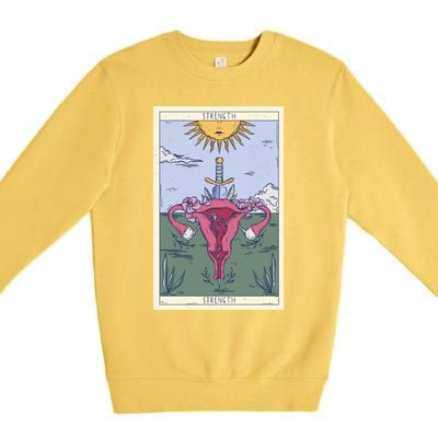 Tarot Card Strength Feminism Witchy Feminist Uterus Gift Premium Crewneck Sweatshirt