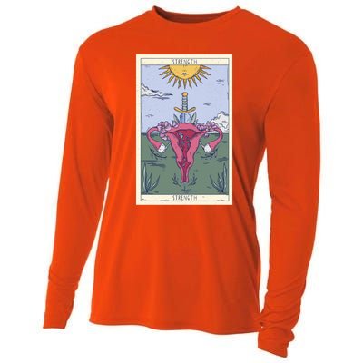 Tarot Card Strength Feminism Witchy Feminist Uterus Gift Cooling Performance Long Sleeve Crew