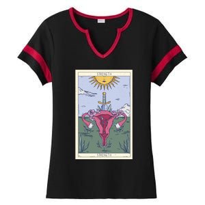 Tarot Card Strength Feminism Witchy Feminist Uterus Gift Ladies Halftime Notch Neck Tee