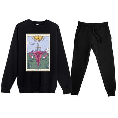 Tarot Card Strength Feminism Witchy Feminist Uterus Gift Premium Crewneck Sweatsuit Set