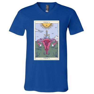 Tarot Card Strength Feminism Witchy Feminist Uterus Gift V-Neck T-Shirt