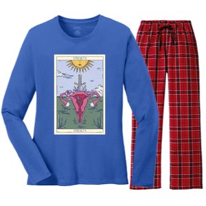 Tarot Card Strength Feminism Witchy Feminist Uterus Gift Women's Long Sleeve Flannel Pajama Set 