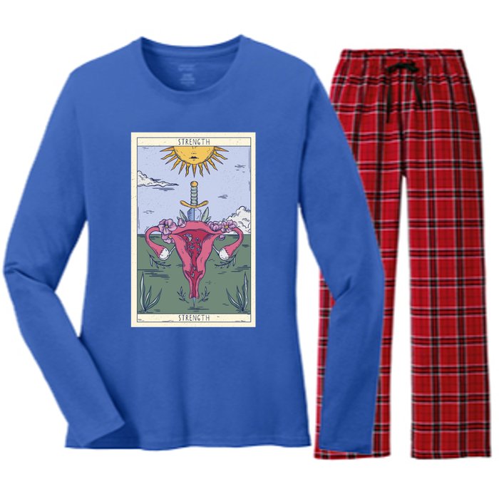 Tarot Card Strength Feminism Witchy Feminist Uterus Gift Women's Long Sleeve Flannel Pajama Set 