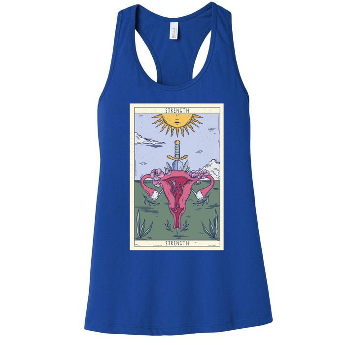 Tarot Card Strength Feminism Witchy Feminist Uterus Gift Women's Racerback Tank