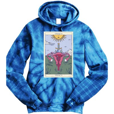 Tarot Card Strength Feminism Witchy Feminist Uterus Gift Tie Dye Hoodie