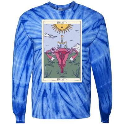 Tarot Card Strength Feminism Witchy Feminist Uterus Gift Tie-Dye Long Sleeve Shirt