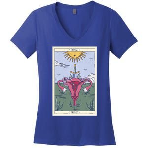 Tarot Card Strength Feminism Witchy Feminist Uterus Gift Women's V-Neck T-Shirt