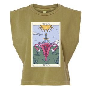 Tarot Card Strength Feminism Witchy Feminist Uterus Gift Garment-Dyed Women's Muscle Tee