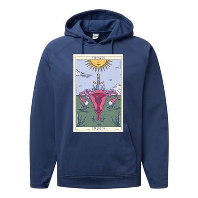 Tarot Card Strength Feminism Witchy Feminist Uterus Gift Performance Fleece Hoodie