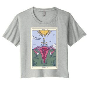 Tarot Card Strength Feminism Witchy Feminist Uterus Gift Women's Crop Top Tee