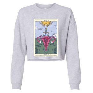 Tarot Card Strength Feminism Witchy Feminist Uterus Gift Cropped Pullover Crew