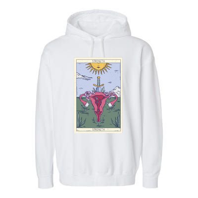 Tarot Card Strength Feminism Witchy Feminist Uterus Gift Garment-Dyed Fleece Hoodie