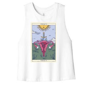 Tarot Card Strength Feminism Witchy Feminist Uterus Gift Women's Racerback Cropped Tank