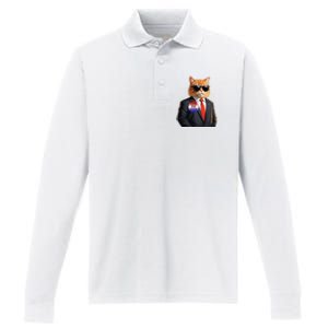 Trump Cats Support Well Dressed Cat Performance Long Sleeve Polo