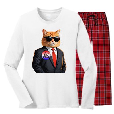 Trump Cats Support Well Dressed Cat Women's Long Sleeve Flannel Pajama Set 