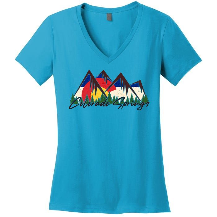 Travel Colorado Springs Colorado State Flag Women's V-Neck T-Shirt