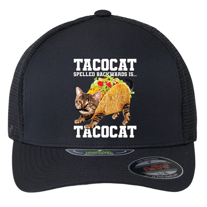 Taco Cat Spelled Backwards Is Tacocat Meme Silly Cat Lover Flexfit Unipanel Trucker Cap