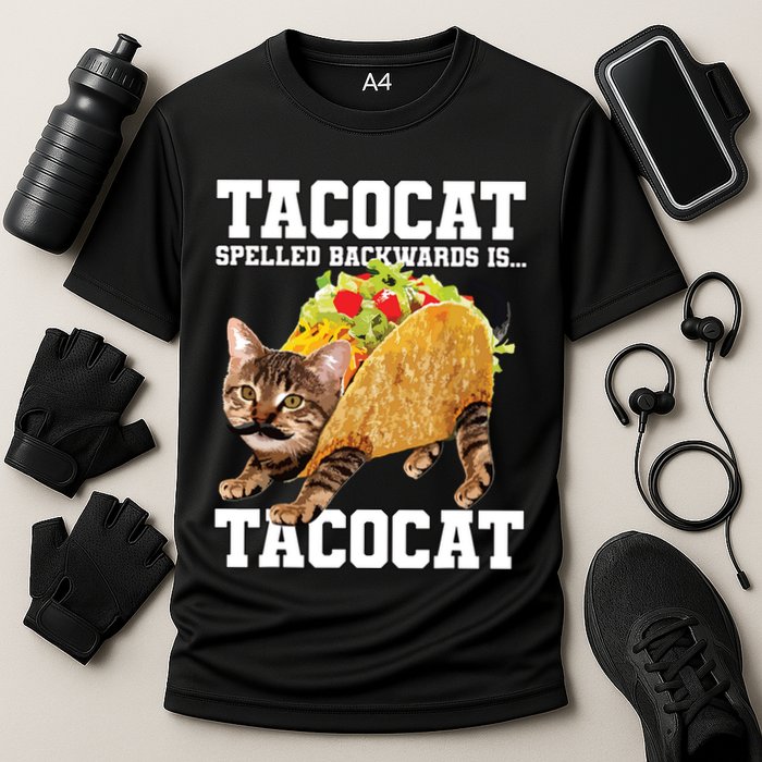 Taco Cat Spelled Backwards Is Tacocat Meme Silly Cat Lover Performance Shirt