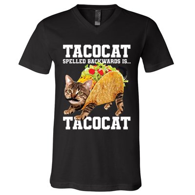 Taco Cat Spelled Backwards Is Tacocat Meme Silly Cat Lover V-Neck T-Shirt