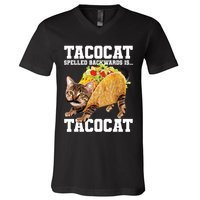 Taco Cat Spelled Backwards Is Tacocat Meme Silly Cat Lover V-Neck T-Shirt