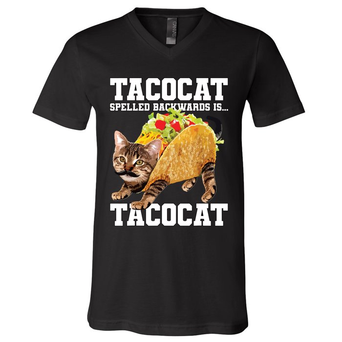 Taco Cat Spelled Backwards Is Tacocat Meme Silly Cat Lover V-Neck T-Shirt
