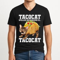 Taco Cat Spelled Backwards Is Tacocat Meme Silly Cat Lover V-Neck T-Shirt